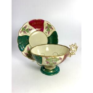 Vintage Occupied Japan Hand-Painted Large Teacup & Saucer Set With Grape Design